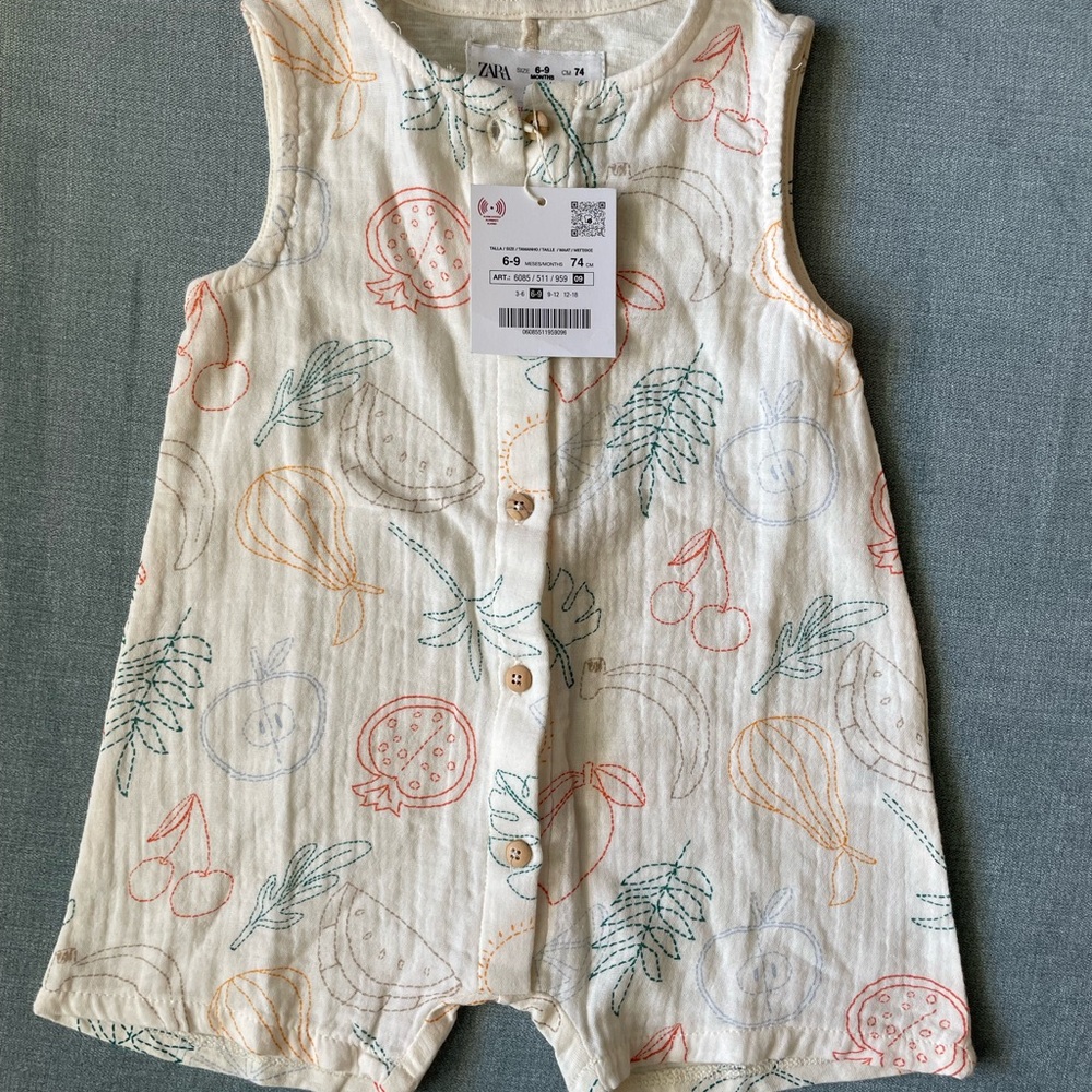 Zara Sleeveless Romper with Fruit and Leaf Print